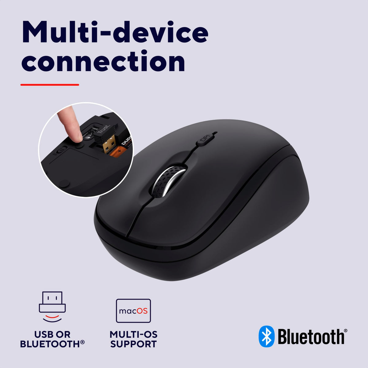 Trust Yvi FX Wireless Mouse with LED Illumination, USB Micro Receiver, RF 2.4 GHz, 800/1600 DPI, Ambidextrous, 8 m Range, Computer Mouse for Laptop, PC and Mac - Pink