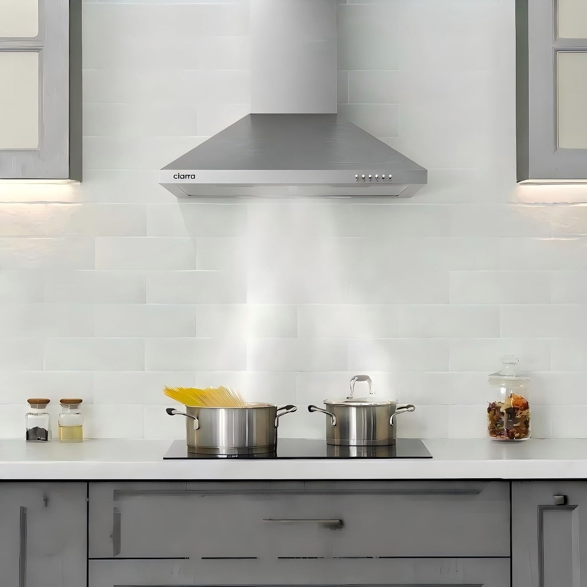 CIARRA 60cm Chimney Cooker Hood, 370m³/h,Ducting & Recirculation,CAS6201A