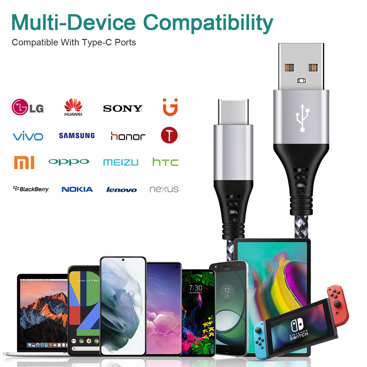 USB C Cable, 6FT/4Pack USB A to USB C Charge Lead Fast Charge Cord