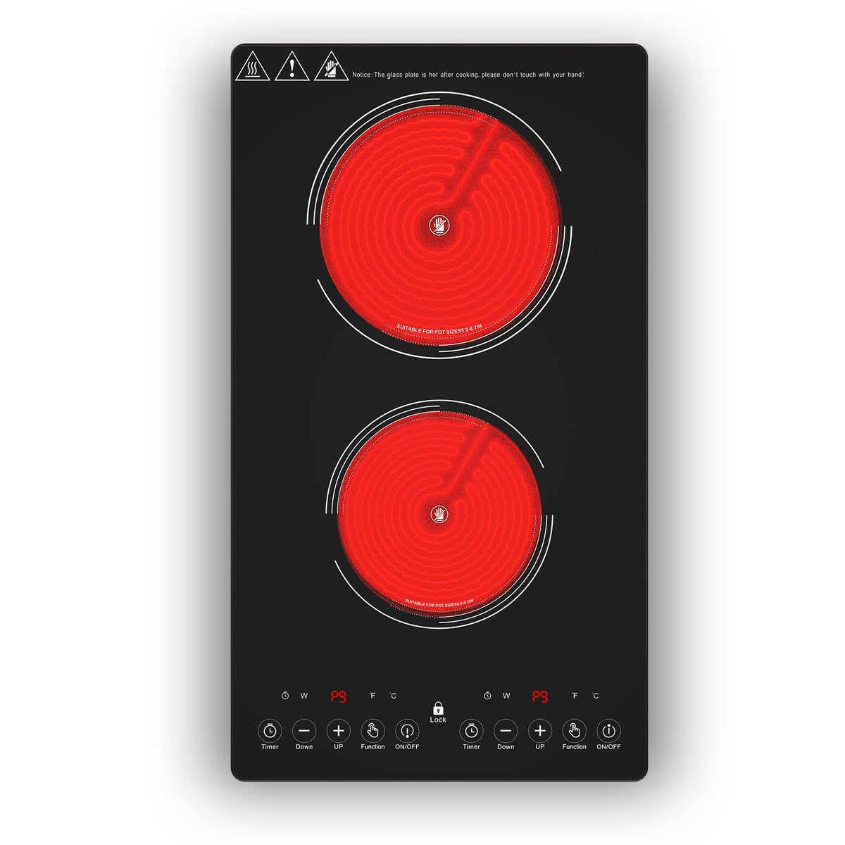 GIHETKUT single electric hob,220V 2000W Electric Hob with LED Touch Control,10 Power Levels, 4H Timer, Safety Lock,portable single burner hob Overheat protection