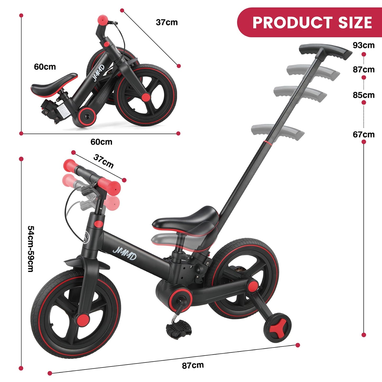 JMMD 6-in-1 Convertible Toddler Balance Bike to Pedal Bike — Ages 18 Months to 5 Years