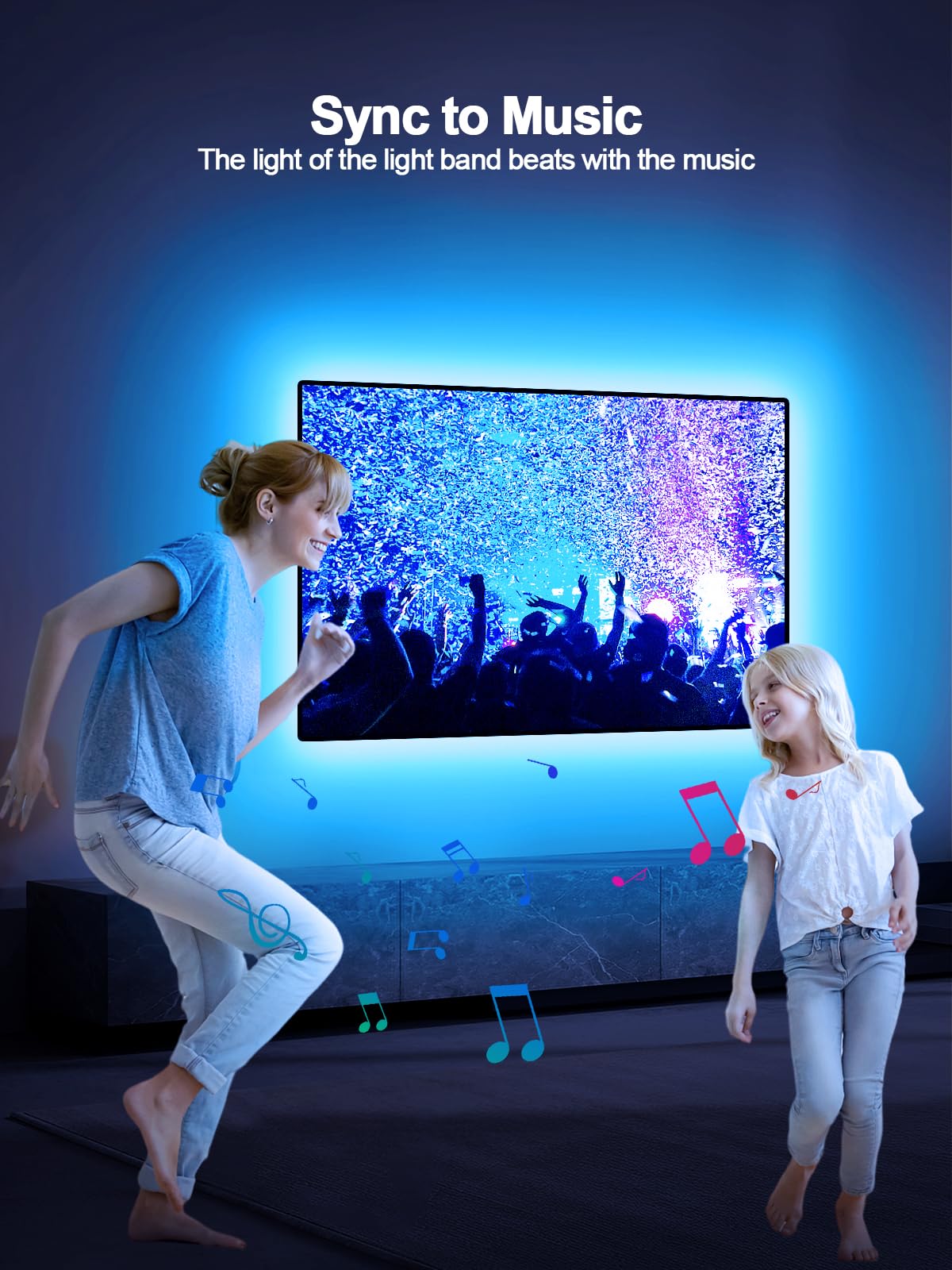 GIPOYENT TV Light Strip, 5M TV Backlight, for 45-75 Inch TV, Music Sync LED TV Light with Bluetooth Function - RGB Color Changing Light Strip for Home Theater (16.4ft)