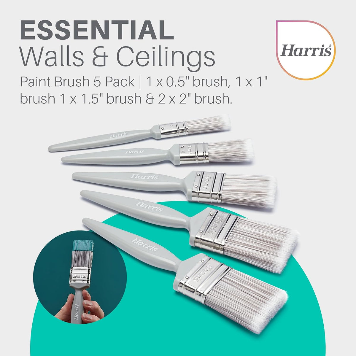 Harris Essentials Walls & Ceilings Paint Brush Set | Pack of 5 | 0.5", 1", 1.5", 2"