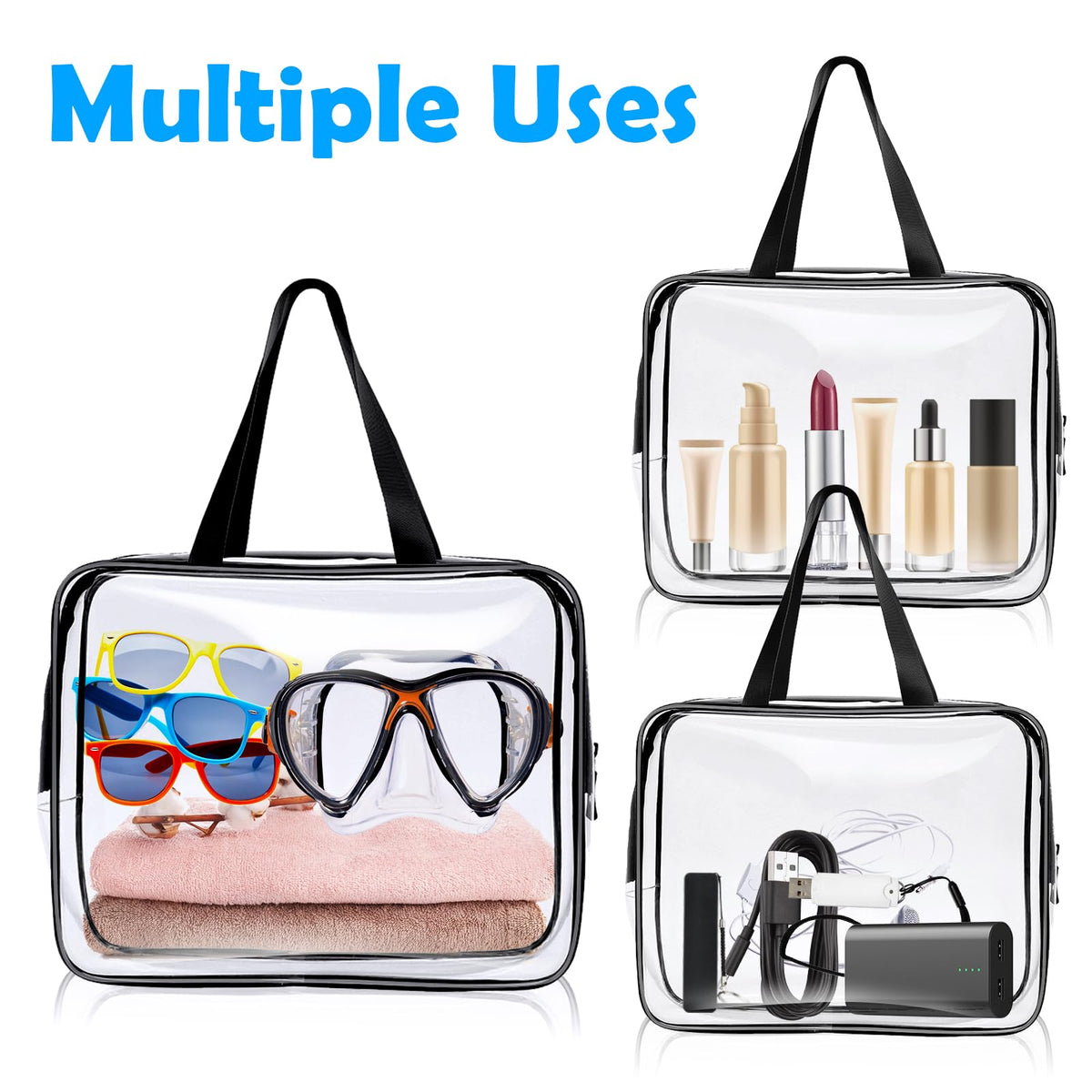 Aucuu Clear Toiletries Bag, 3 Pack PVC Waterproof Toiletries Carry Pouch, TSA Approved Travel Toiletry Bag with Zipper, Multi-Size Cosmetic Makeup Bags for Men, Women and Kids - Travel Business