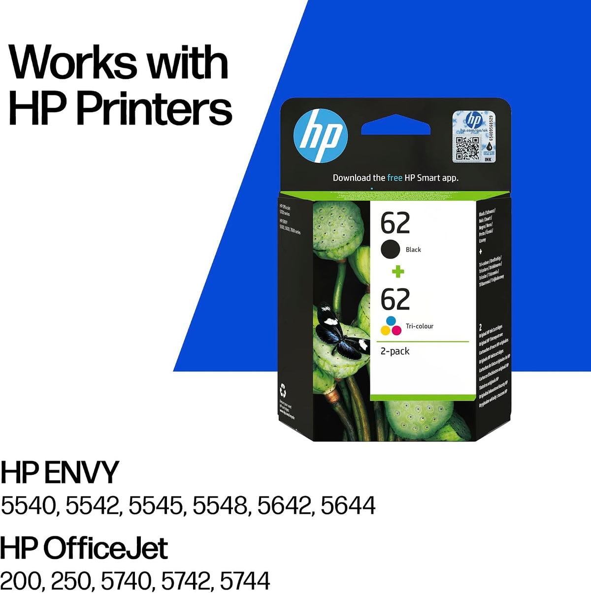 HP 62 Black & Tri-colour Original Ink Cartridges 2-Pack