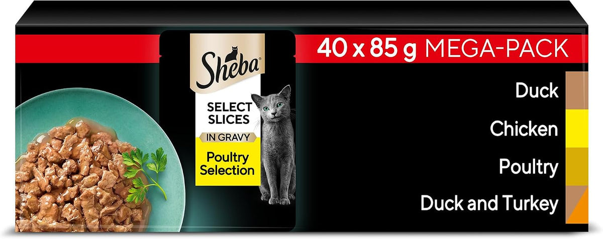 Sheba Select Slices Cat Wet Food - Poultry Selection in Gravy - 40x85g (Pack of 1)