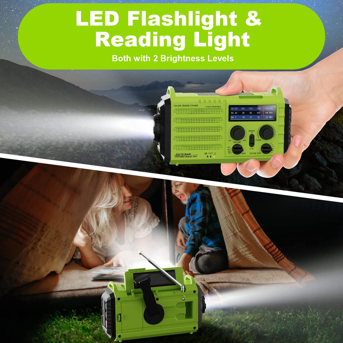 Mesqool Wind Up Radio Solar Powered, 5000mAh Emergency Hand Crank AM FM Radio with Flashlight, Reading Lamp, USB Phone Charger, SOS Alarm and Compass