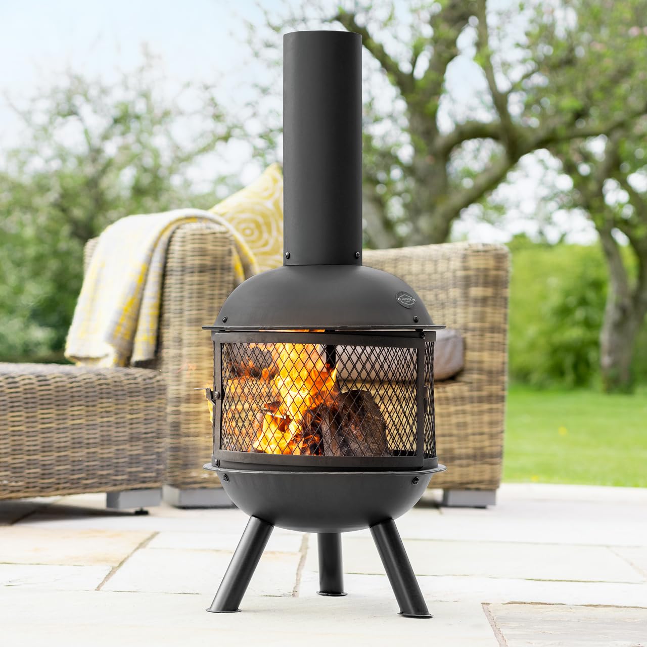 Harrier Steel Chiminea Fire Pits - Small/Medium/Large Outdoor Log Burner | Steel Chiminea Patio Heater with Log Store| Elevate Your Outdoor Ambiance (Medium Chiminea)