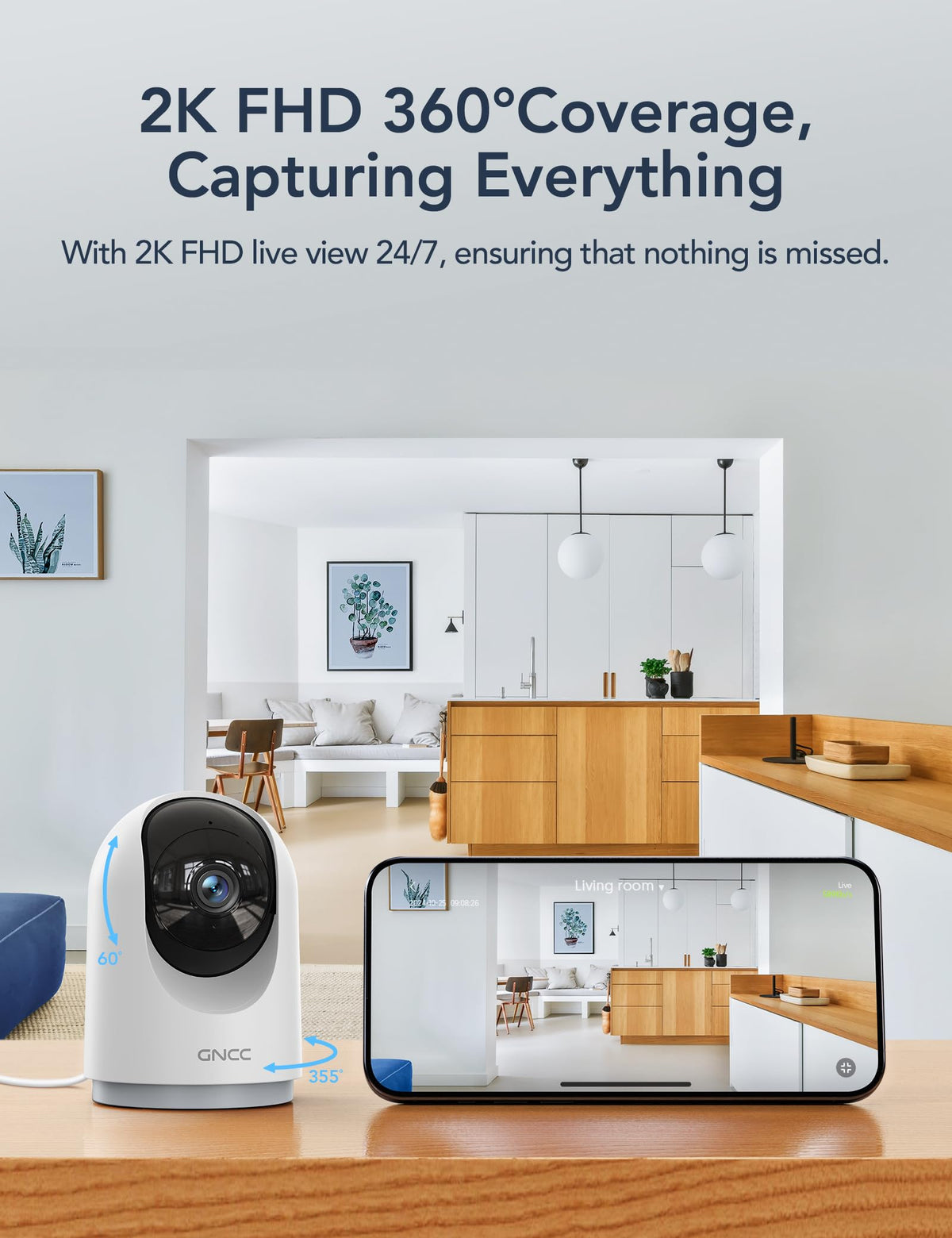 GNCC Indoor Dog Pet Camera with APP, Wifi Baby Monitor with Camera, Black