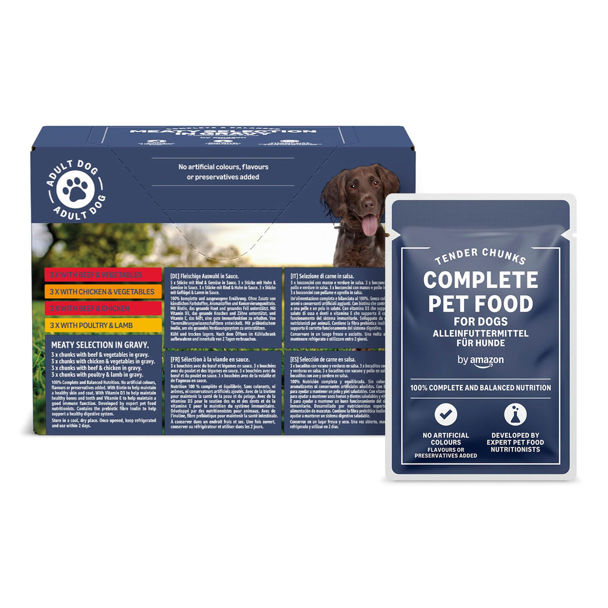 by Amazon Complete Wet Food for Adult Dogs, Meat Selection in Gravy, 4.8 kg (48 pouches of 100g)