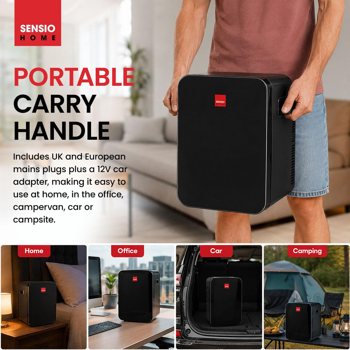 SENSIOHOME 10L Mini Fridge Cooler & Warmer - Sleek Small Fridge for Drinks, Skincare, Makeup, Medicine & Snack Chiller - AC DC 12V Car Refrigerator for Travel, Gamer, Office, Dorm & Camping