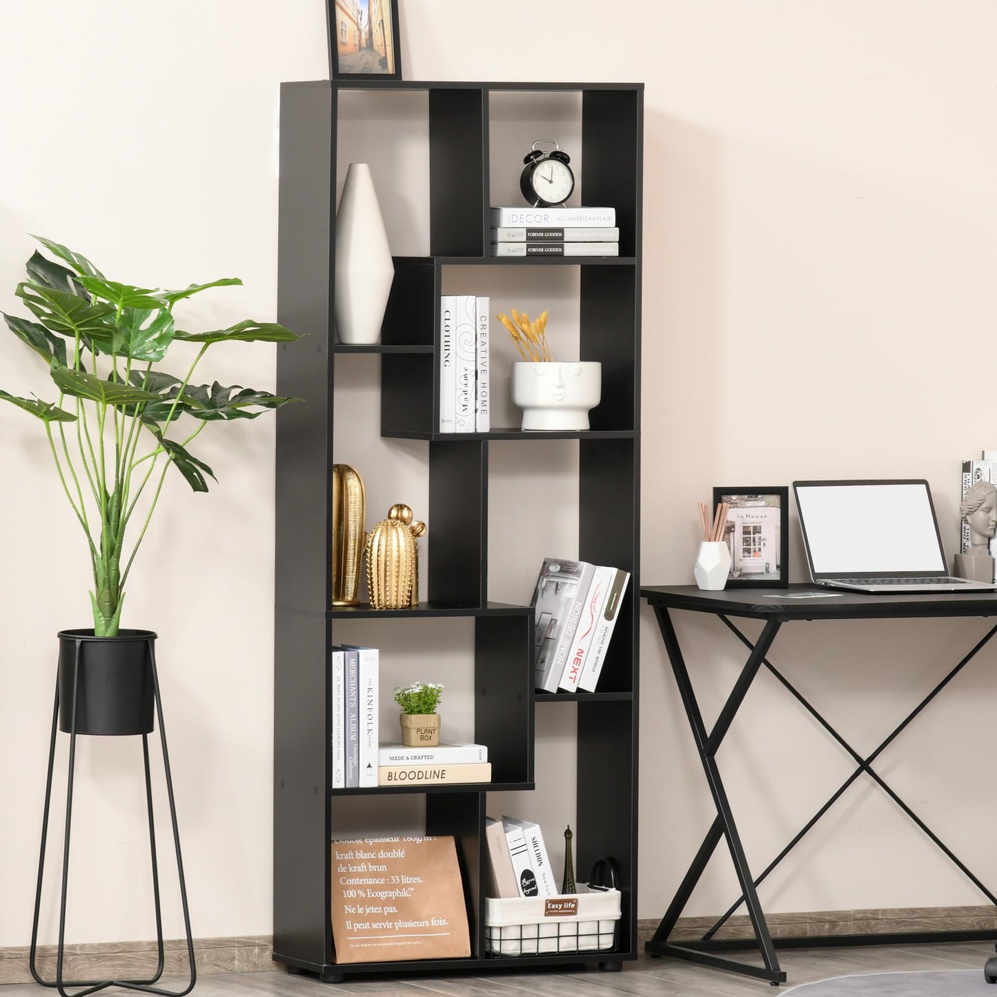 HOMCOM Bookshelf, Tall Bookcase, Modern Room Divider, 8 Cube Storage Unit, Freestanding Storage Shelf for Living Room, Bedroom, Home Office, 70 x 24 x 178 cm, White