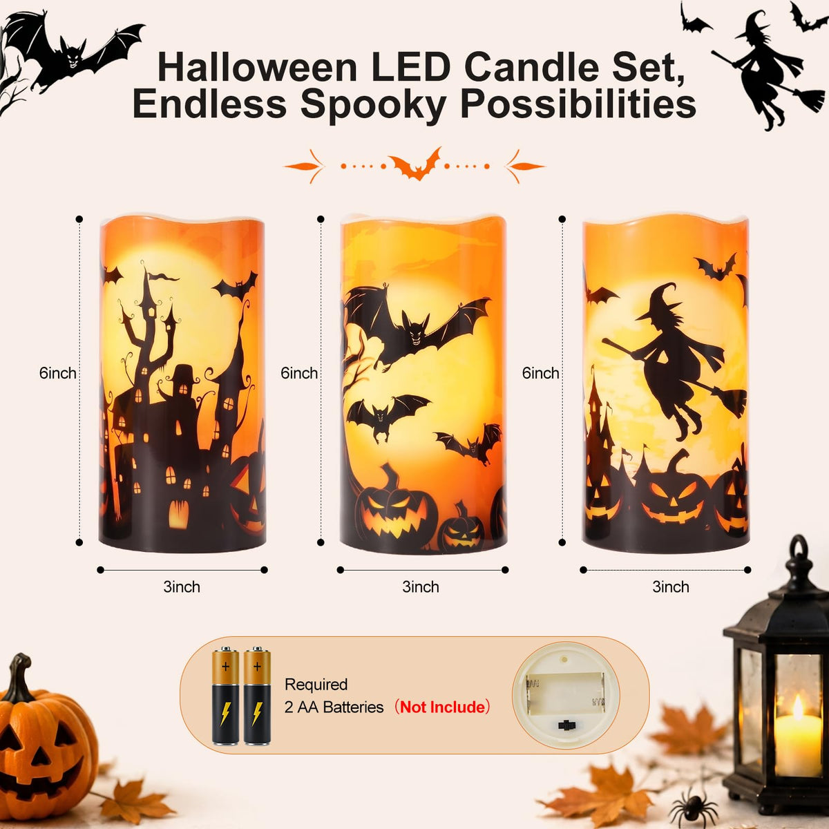 Homemory Outdoor Waterproof Flameless Candles, Dark Ivory, Set of 2, D 3"