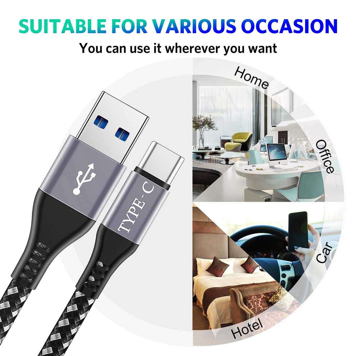 USB C Charger Cable 3M 3Pack,Extra Long USB to USB C Fast Charging Cable Braided,3A USB Type C Lead Fast Charge Compatible with Samsung Galaxy S21 S22 Plus S23 S20 S10,A54 A21s A20e,Xperia,PS5,Switch