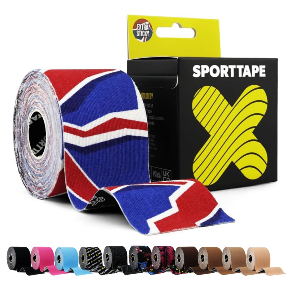 SPORTTAPE Kinesiology Tape, 5cm x 5m, Black - Waterproof, Hypoallergenic