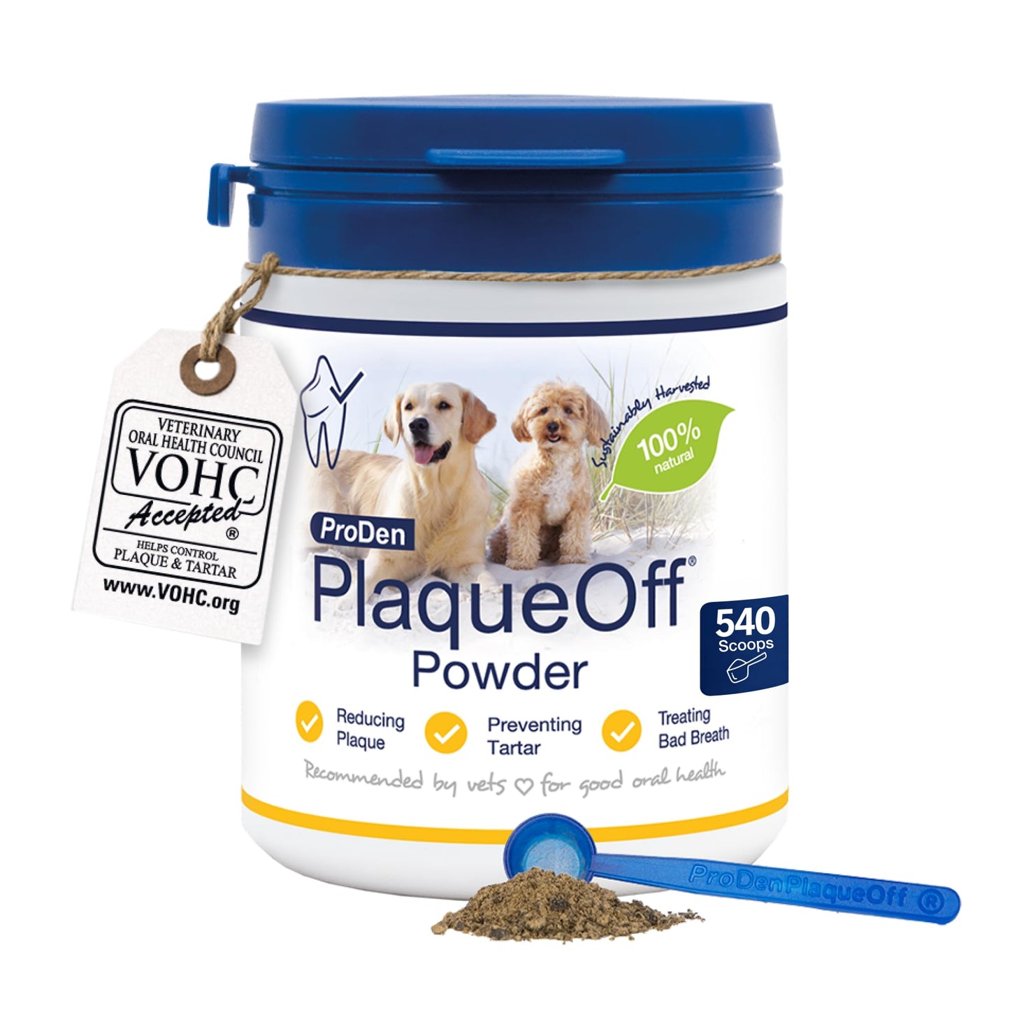 ProDen PlaqueOff Powder for Dogs & Cats, Tartar & Bad Breath Remover 100% Natural Teeth Cleaner and Plaque Remover 60 g