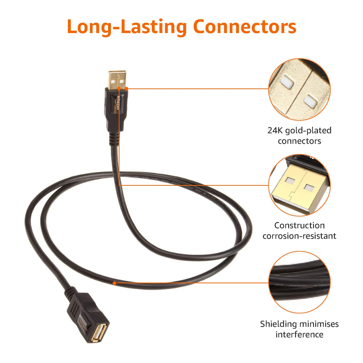 Amazon Basics USB 2.0 A-Male to A-Female Extension Cable, 1 m/3.3 Feet, Black