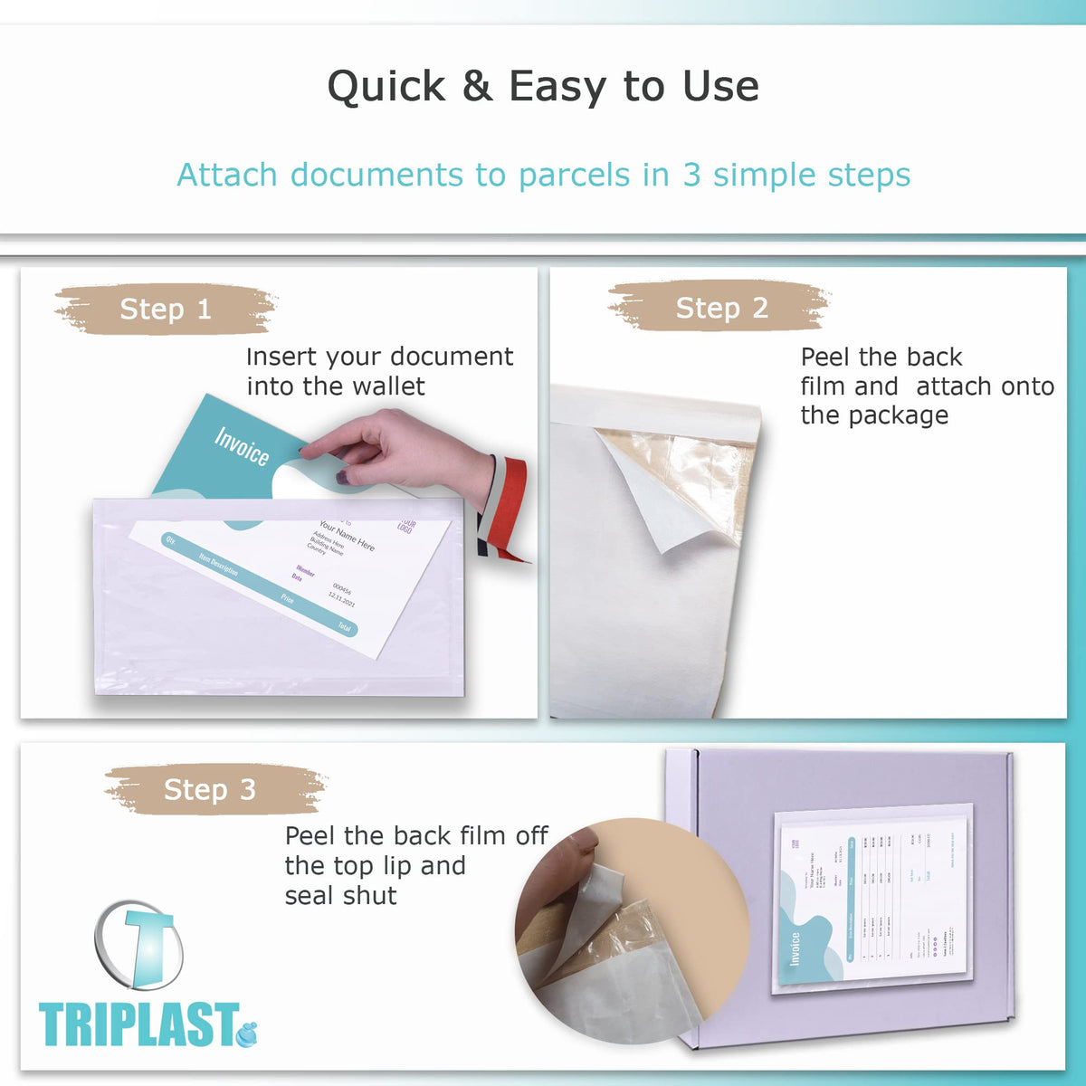 Triplast 1000 x A7 Plain Document Enclosed Wallet (95 x 125 mm) | Peel & Seal Clear Plastic Envelopes/Sleeves/Pockets/Wallets | Attach Invoices, Packing Lists & Delivery Notes to Parcels