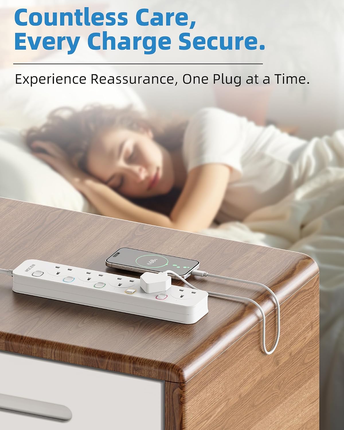 Mscien Extension Lead 1M with USB Slots 4 Way Wall Mounted, 1M Extension Lead Switched with Multiple Protection, Fused Power Strip 4 Sockets White, 13A/3250W