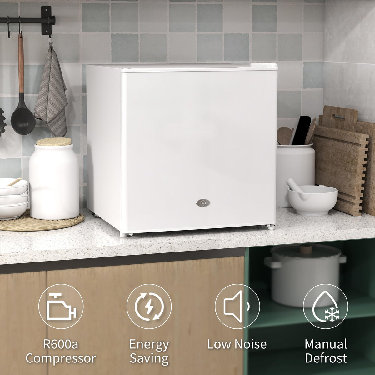 HOMCOM Tabletop Mini Freezer, 35L Capacity, Reversible Door, Silver Tone