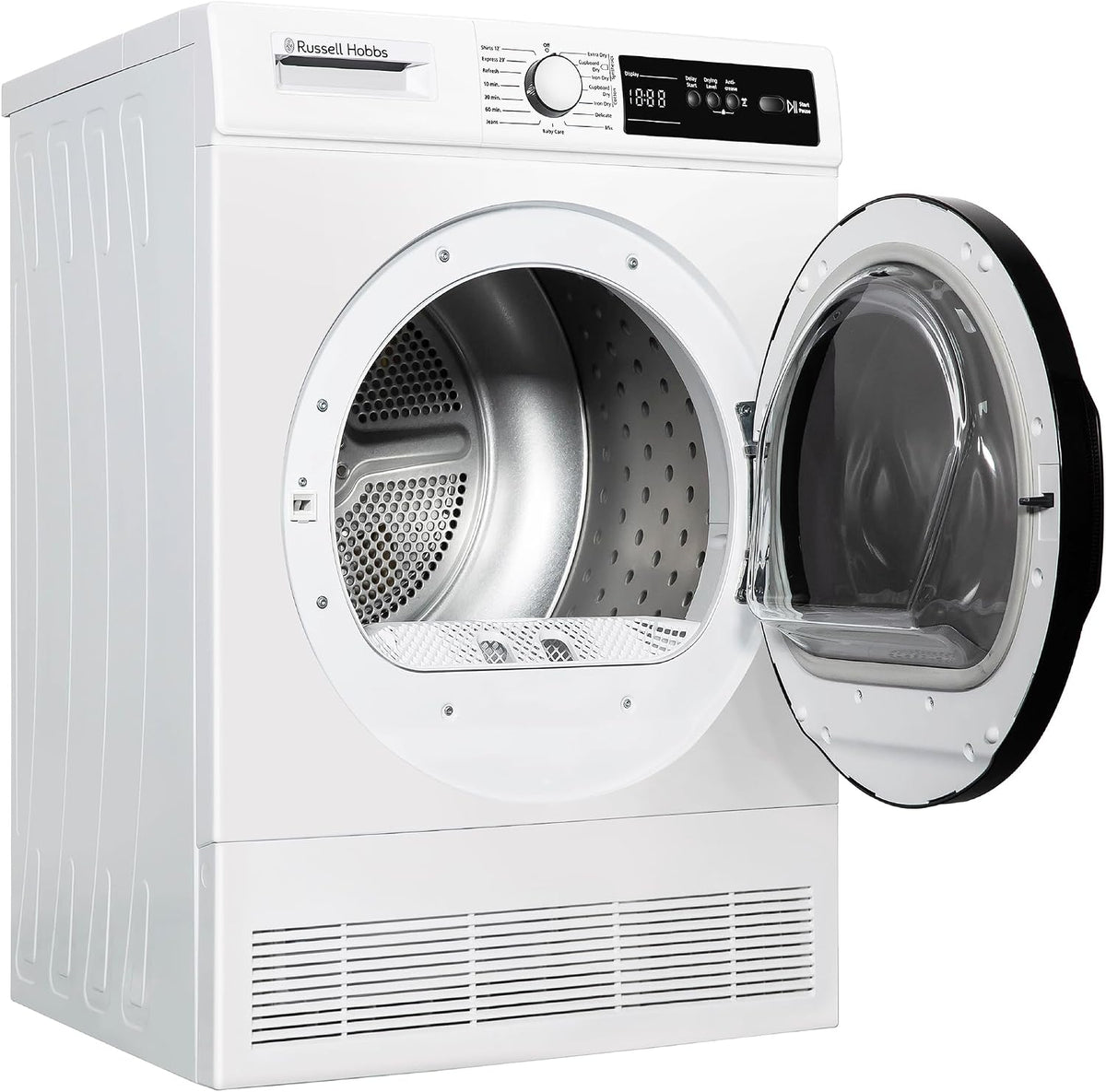 Russell Hobbs Freestanding Condenser Dryer Electric Tumble Dryer 15 Programmes 8kg Capacity 3 Heat Settings LED Display DelayStart Anti-Crease Child Lock Black Clothes Dryer RH8CTD111B