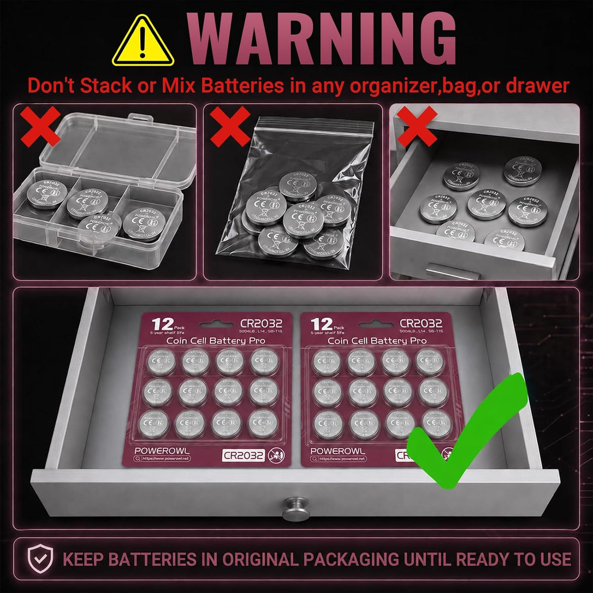 POWEROWL 12 Pcs CR2032 3V Lithium Batteries for Christmas Decorations