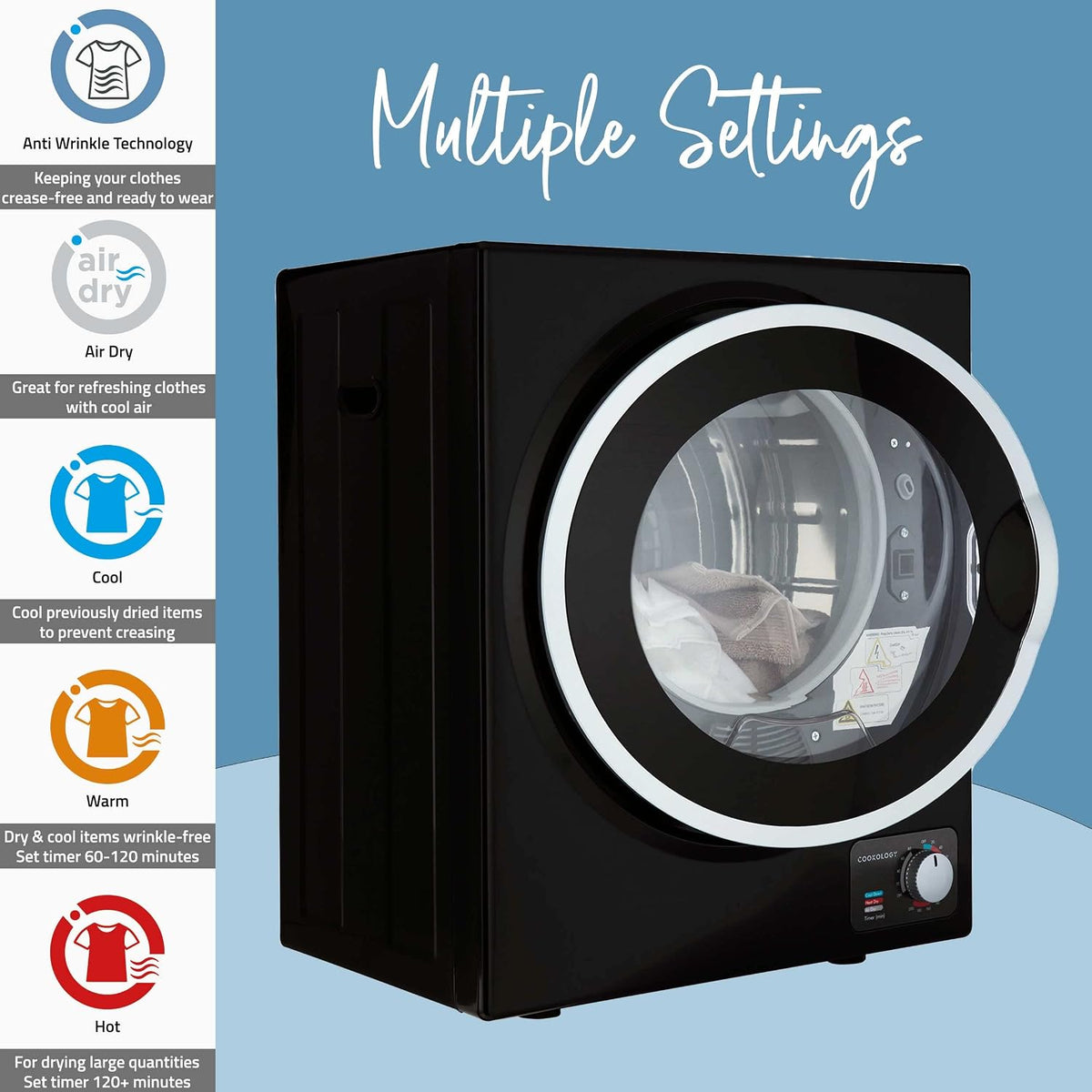 Cookology 2.5kg Mini Vented Tumble Dryer - Tabletop Design - Black