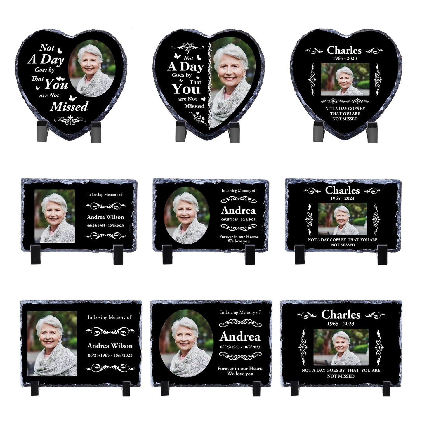 Personalised Memorial Plaque, Custom Rock Slate Frame with Photo Text, Customised Memorial Gifts for Loss of Loved One, Cemetery Decorations for Grave