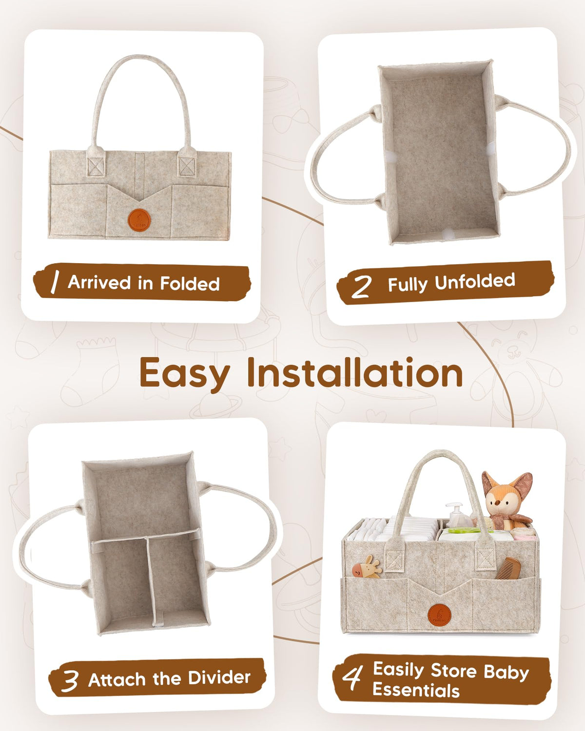 Maliton Nappy Caddy Organiser with 8 Pockets & Removable Dividers (Khaki)