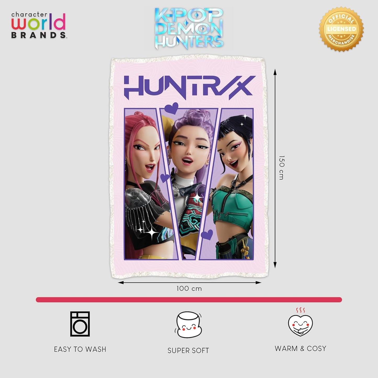 K Pop Demon Hunters Officially Licenced Fleece Blanket | Super Soft Warm Fleece With Sherpa Back | Pink Ready Design | Perfect For Home, Sleepovers & Camping | 120 x 150 cm