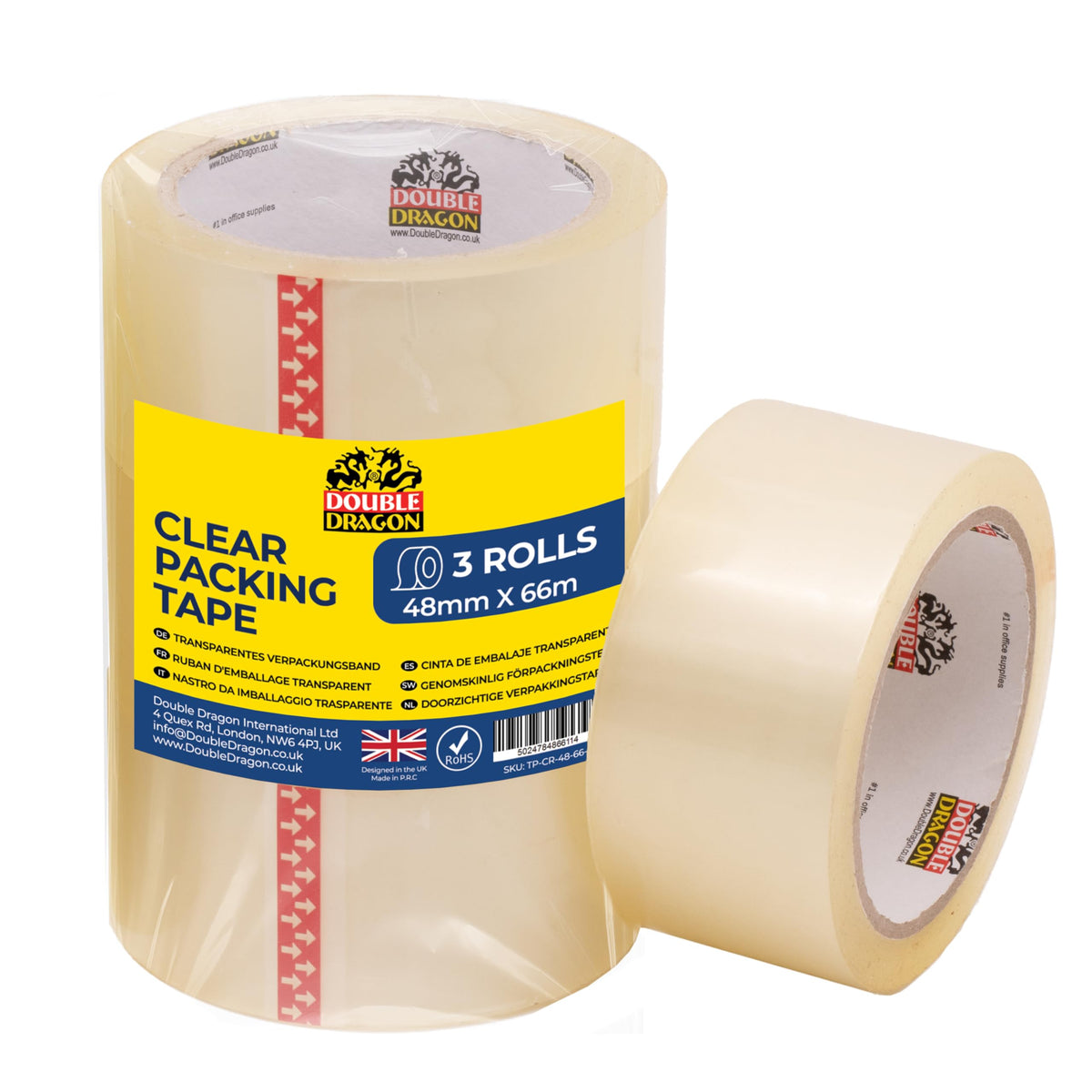 Double Dragon Extra Thick Fragile Printed Tape – 48mm wide, 66m long (Pack of 3) | Tear-Resistant, High-Tack & Long-Lasting | Ideal for Packing, Moving, Shipping, Labelling | Fits Dispensers etc