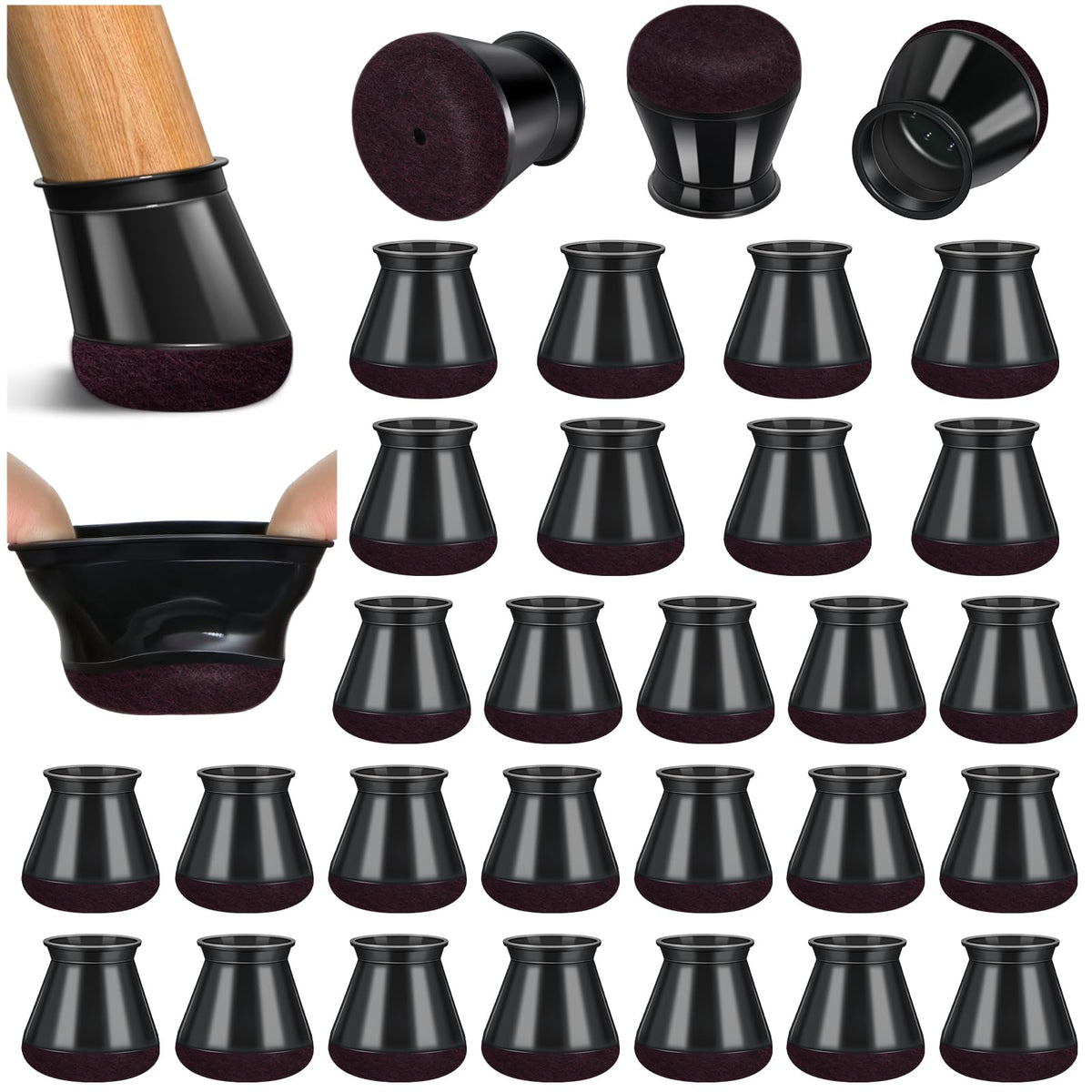 Chair Leg Floor Protectors, 16 Pcs, Medium Round Black