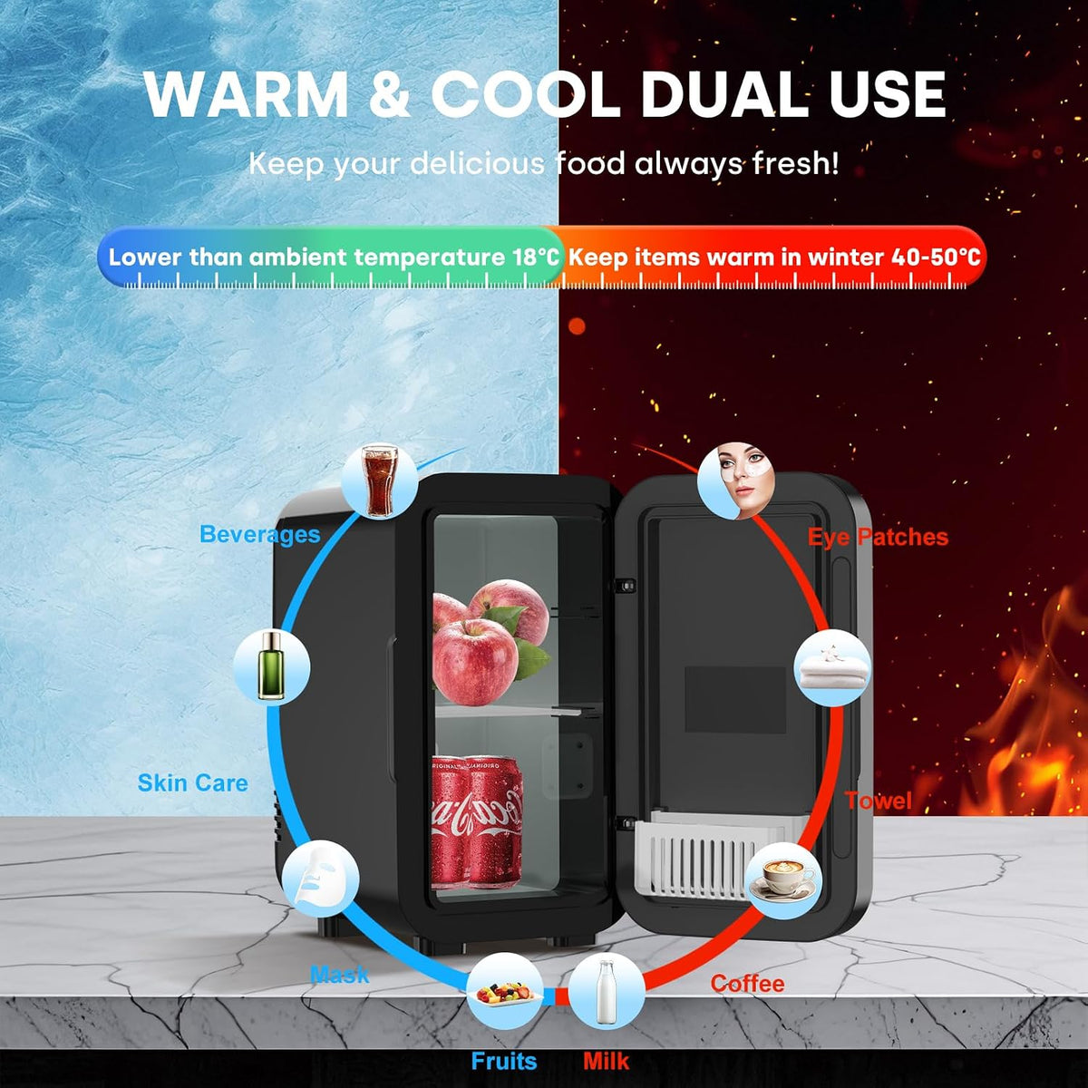 Enventor Mini Fridge 6 Litre/ 8 Can, Portable Cooler and Warmer, AC+12V DC