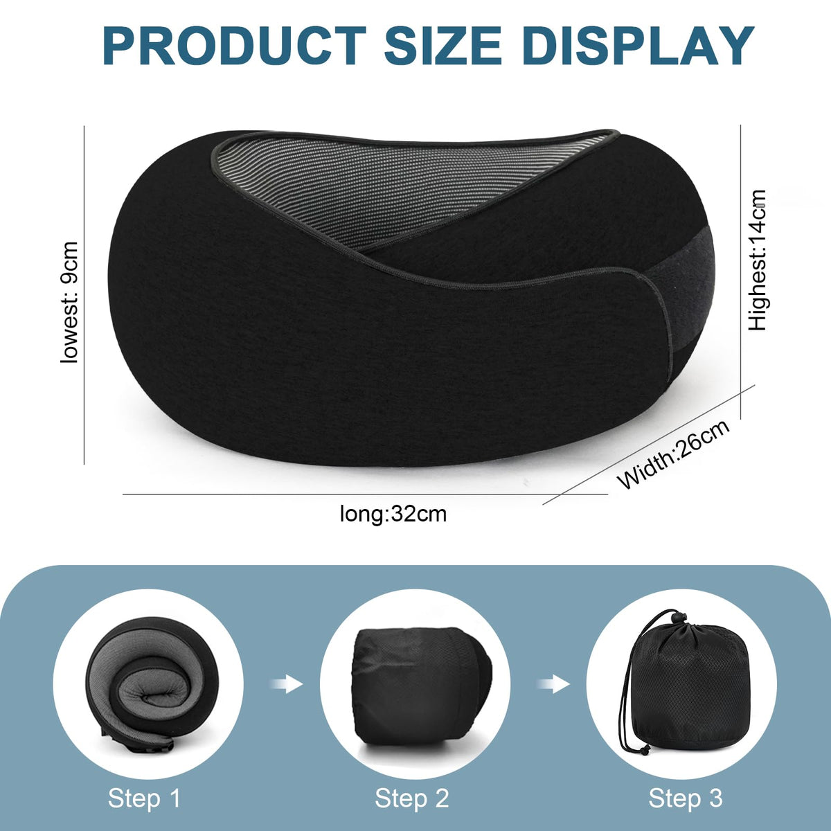 Memory Foam Travel Neck Pillow, 360° Support with Eye Mask&Earplugs
