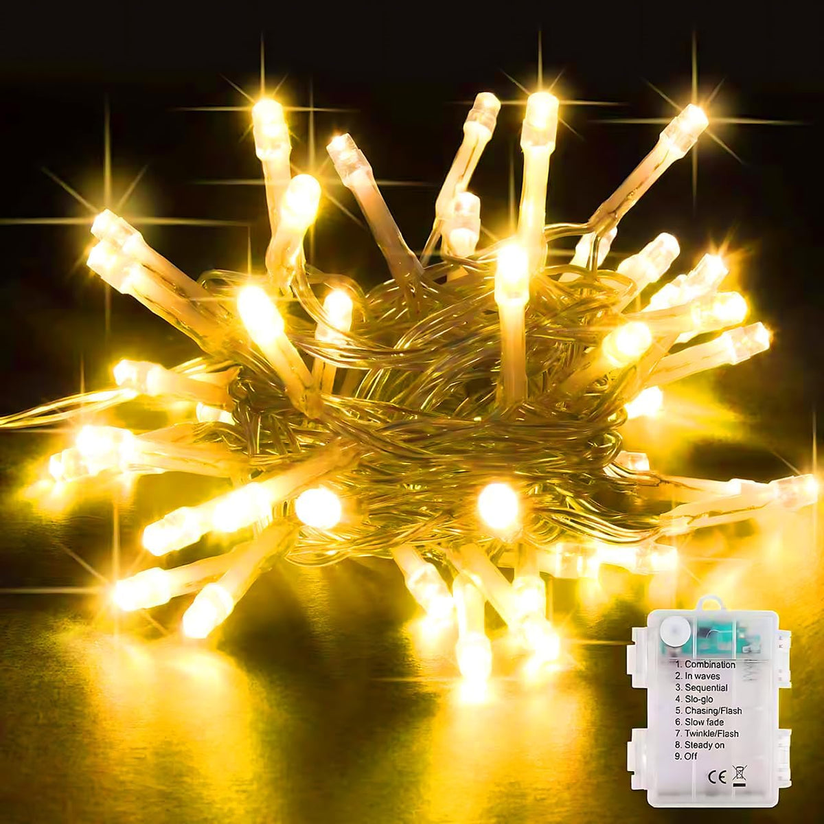 Fairy Lights,5M/50 LED Battery Operated String Lights for Indoor Outdoor Bedroom Lighting, Wedding Decor, Party, Garden, Christmas, Tree Decoration(Warm White, 2-Pack)
