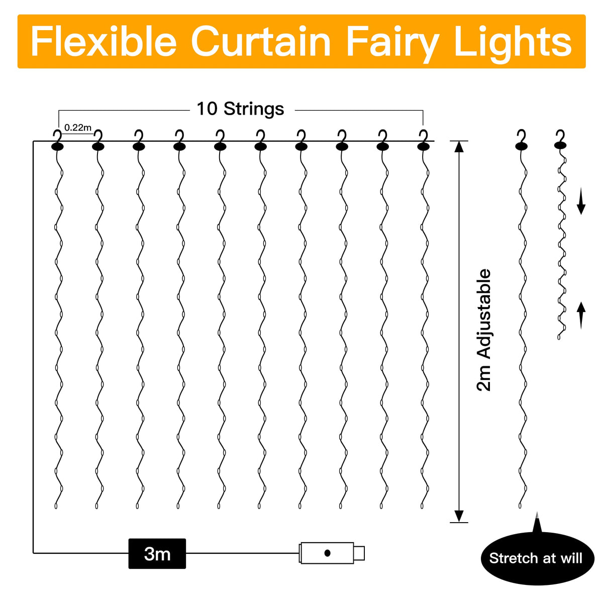 Ollny Curtain Fairy Lights, 200 LEDs 2mx2m Window String Lights Multicolour