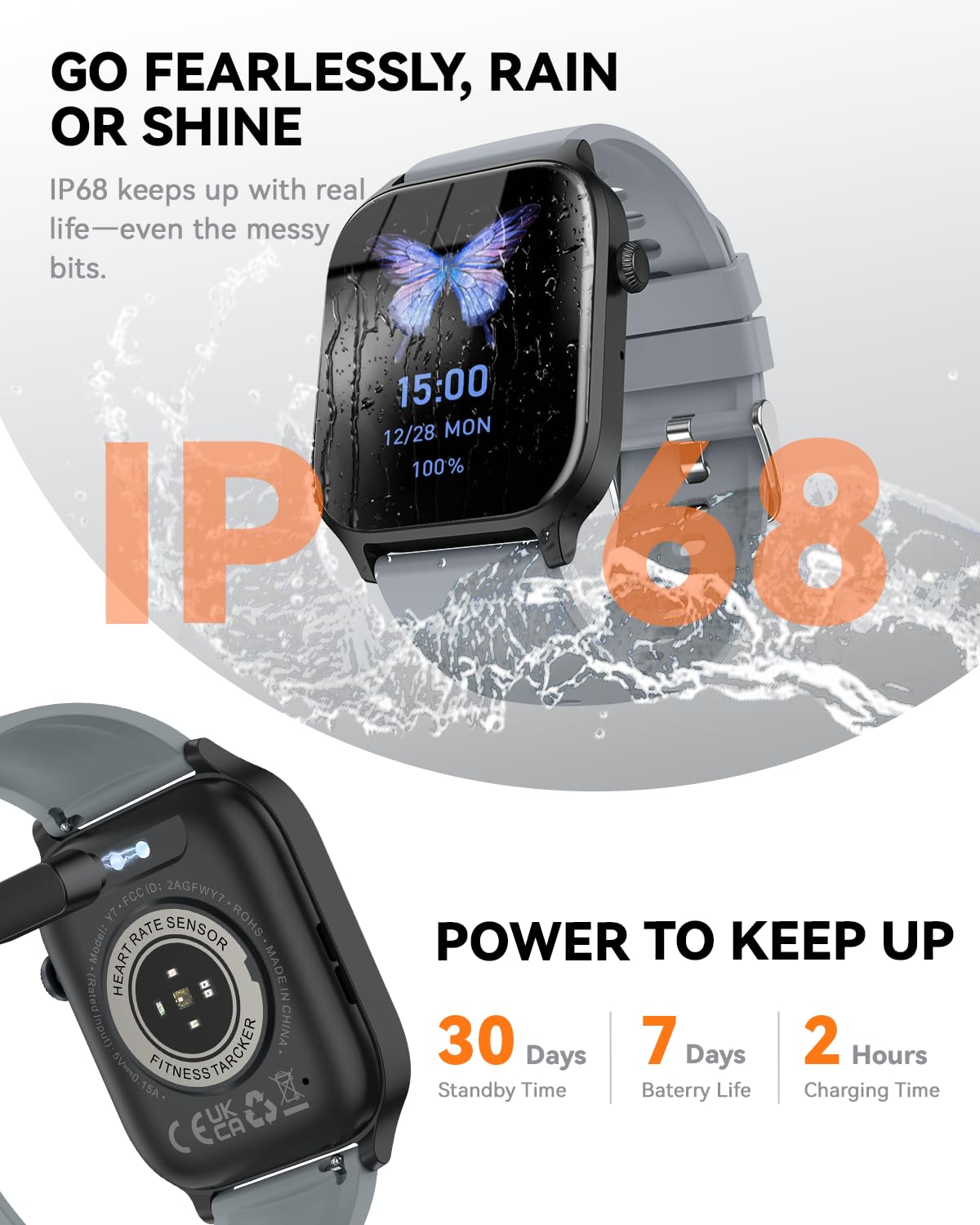 Smart Watch for Men Women- Answer/Make Call, 2024 IP68 Waterproof Fitness Tracker Watch with Sleep Step Counter Activity Smartwatch for Samsung Android iPhone iOS (Black-Blue, 1.83)