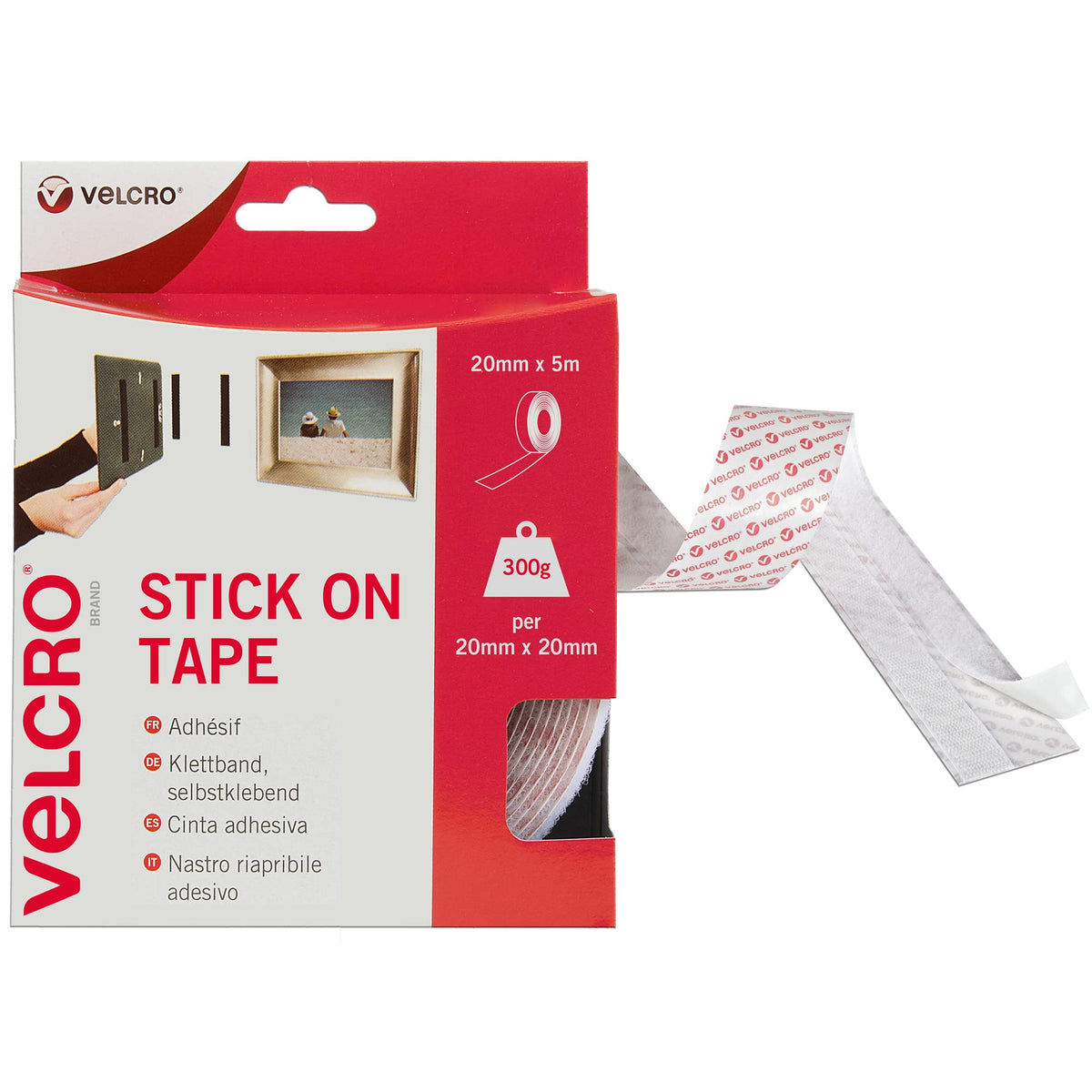 VELCRO Brand VEL60210 - Stick On Hook and Loop Fasteners | Perfect for Home or Office | 20mm x 1m Tape | White