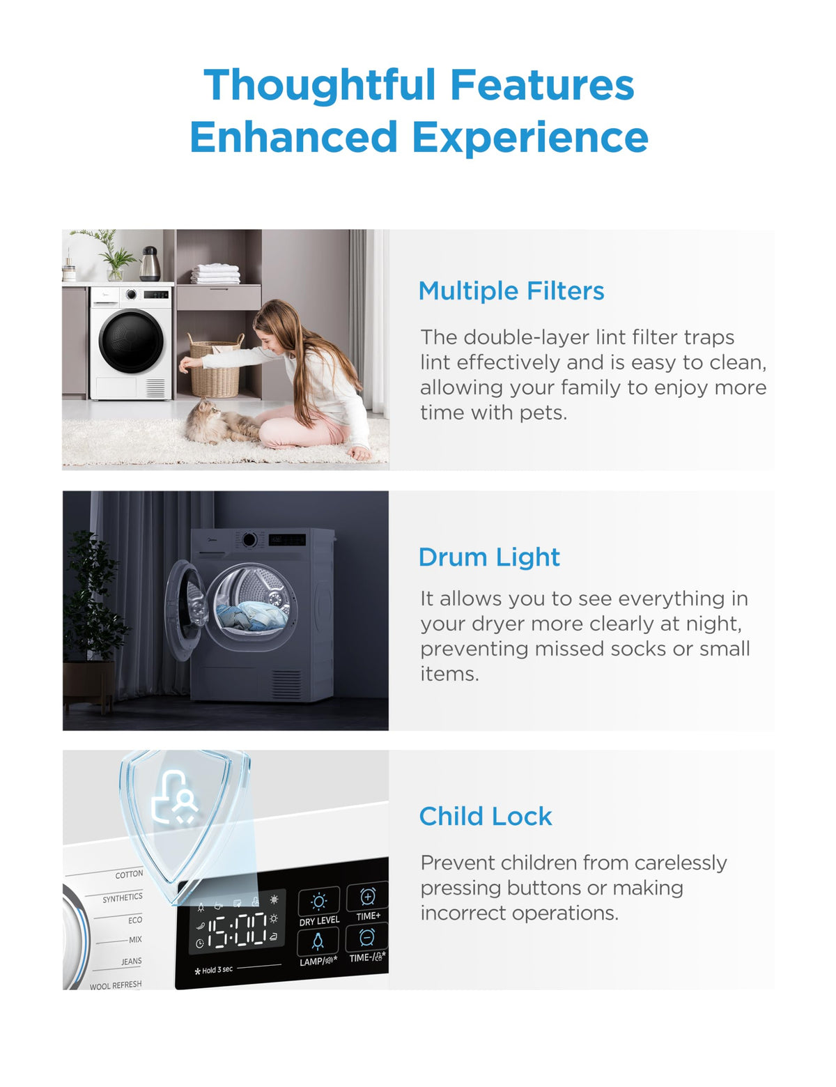 Midea 10kg Washing Machine A-10% Energy Class 1400rpm BLDC Motor Slim White