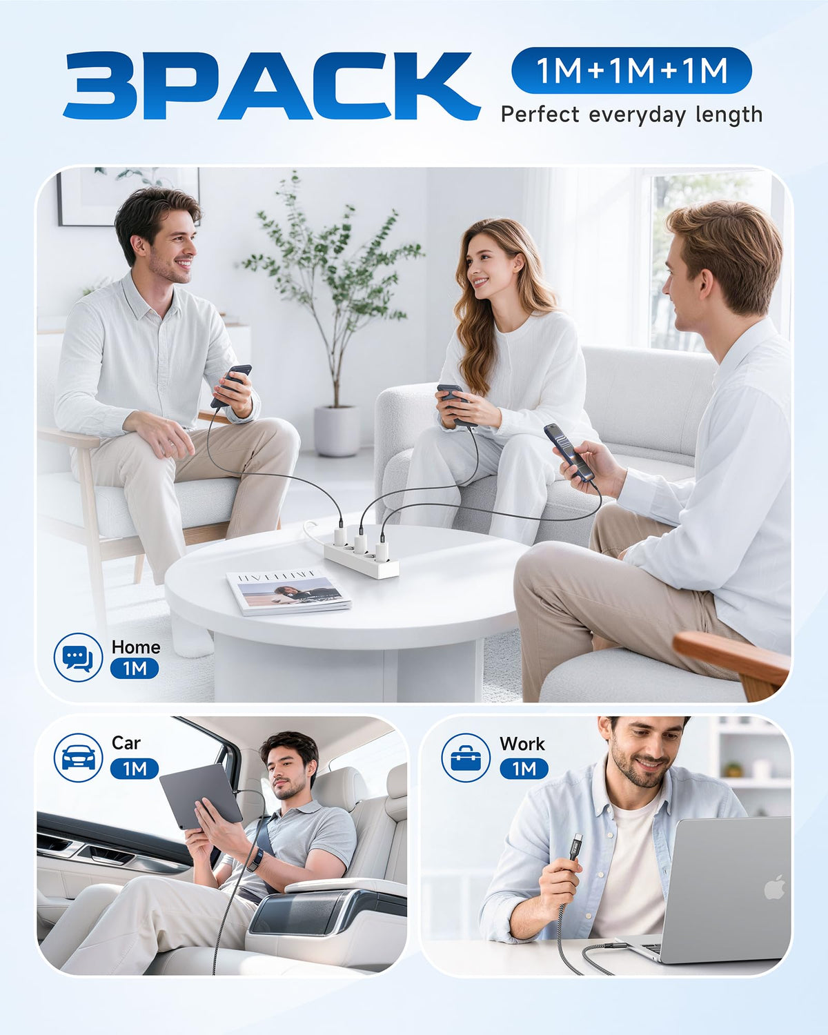 RAVIAD USB C to USB C Charger Cable Short [2Pack 30CM] 60W Fast Charging
