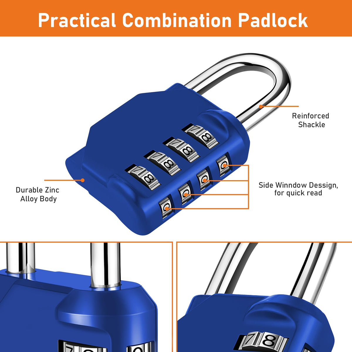 NAGE Padlocks with Code, Combination Lock 4 Digit Gym Locker (1P, Red)