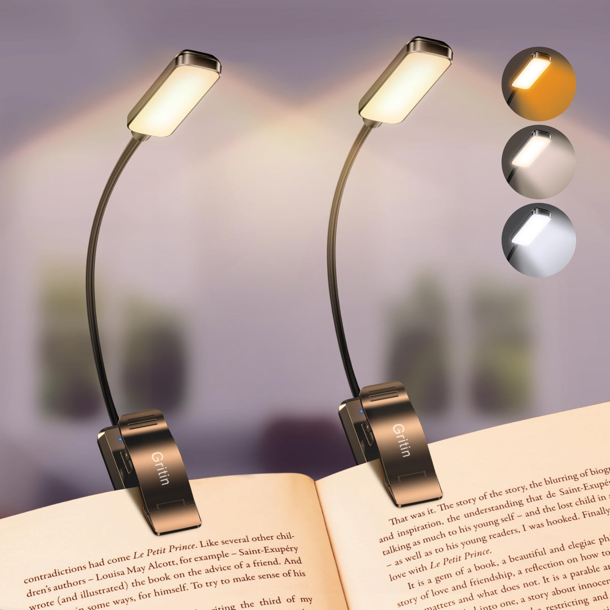 Gritin 9 LED Rechargeable Book Light for Reading in Bed-Stepless Dimming