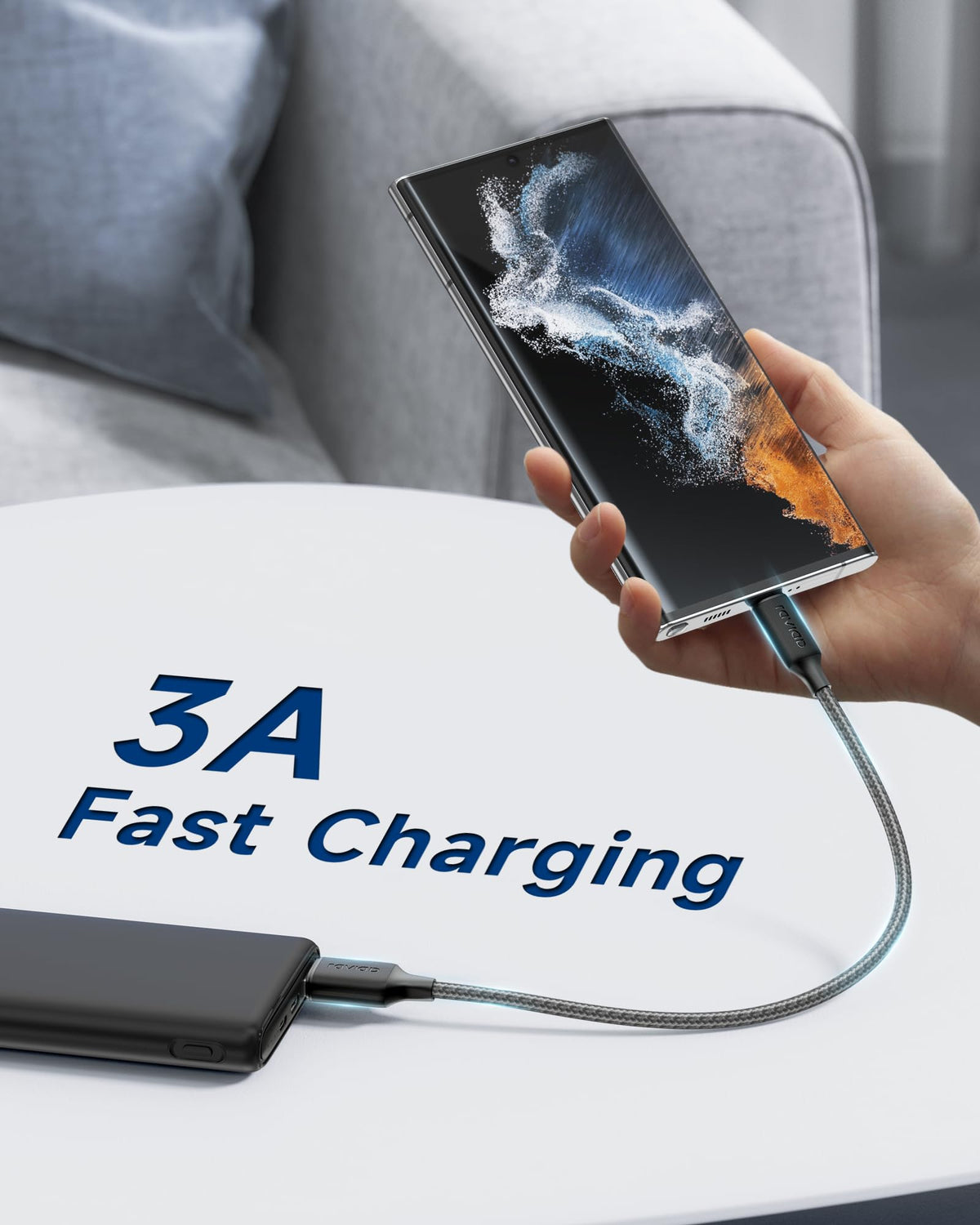 RAVIAD USB C Charger Cable 3M Long Type C Cable Fast Charging 3.1A Braided