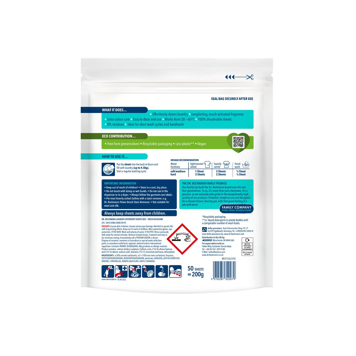 Dr. Beckmann MAGIC LEAVES Laundry Detergent Sheets BIO | Convenient and pre-dosed laundry detergent sheets | Dissolvable climate neutral and easy to use | 25 sheets