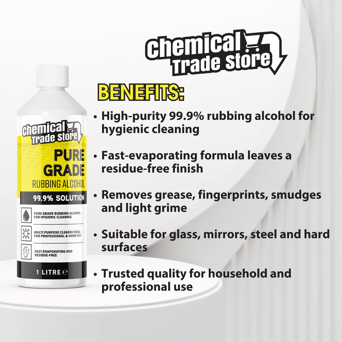 Rubbing Alcohol 99.9%, 500ml - High Purity Isopropyl Alcohol for Hygienic Surface Cleaning, Care Homes, Household Cleaning, Glass, Mirrors, Bathrooms, Kitchens & Hard Surfaces