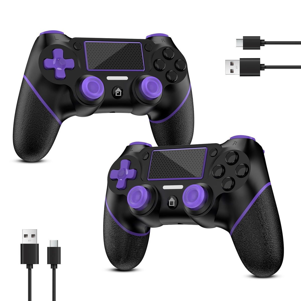 Reddening for PS4 Controller 2 Pack, Controller PS4 for PS4/Pro/Slim/PC, Gamepad Joystick with Turbo/Back Button/Dual Vibration/6-Axis Gyro Sensor/Touch Panel (2 printed purple)
