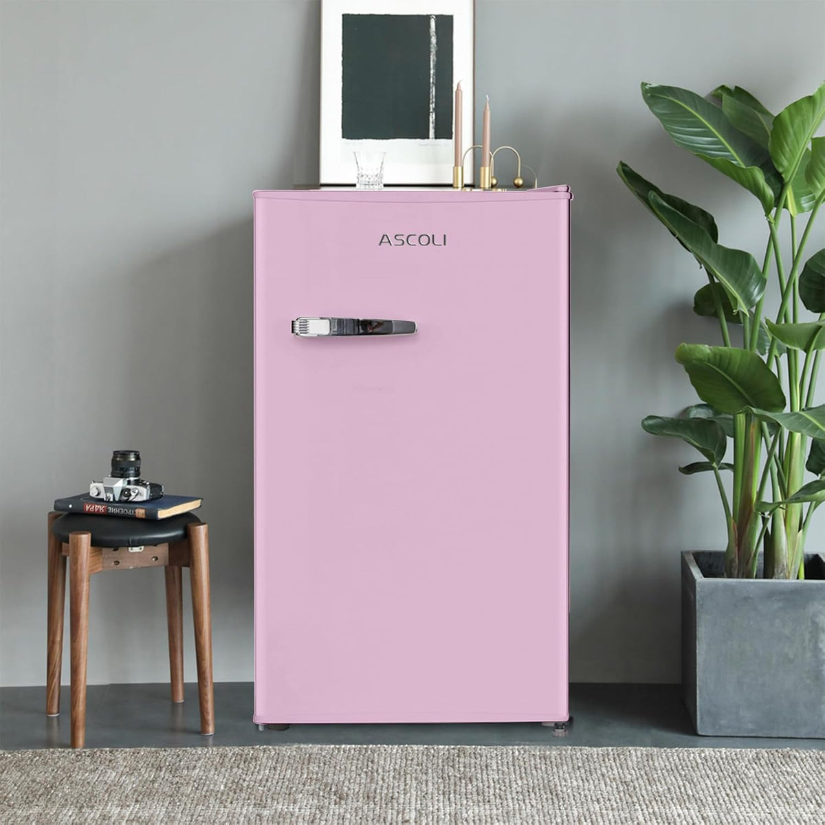 Retro Mini Fridge 85L, Compact Refrigerator, Under Counter Fridge, Direct Cooling, Super Quiet, Adjustable Racks, Metal Handle, Mechanical Control, Led Light