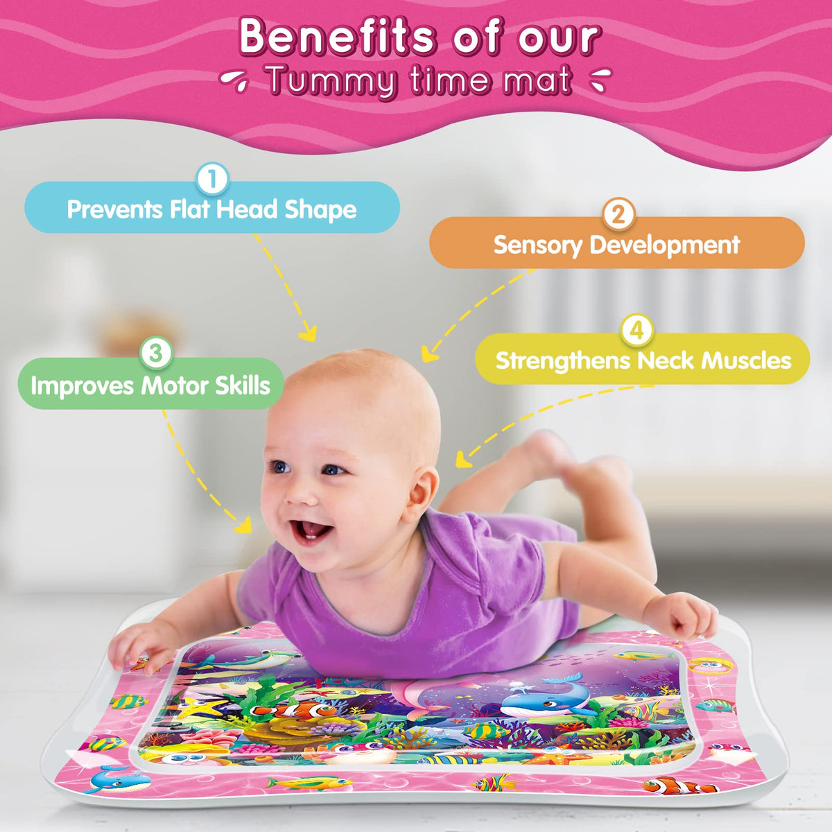 Infinno Inflatable Tummy Time Mat Premium Baby Water Play Mat for Infants and Toddlers Baby Toys for 3 to 24 Months, Strengthen Your Baby's Muscles, Portable