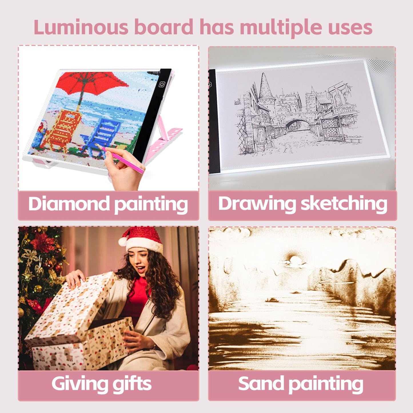 DNSGOOR 189Pcs All Inclusive Diamond Art Accessories Kit Diamond Painting A4 LED Light Pad Set with Diamond Art Sealer Glue Stand Storage Case Pens 5D Painting Tools for DIY Drill Craft