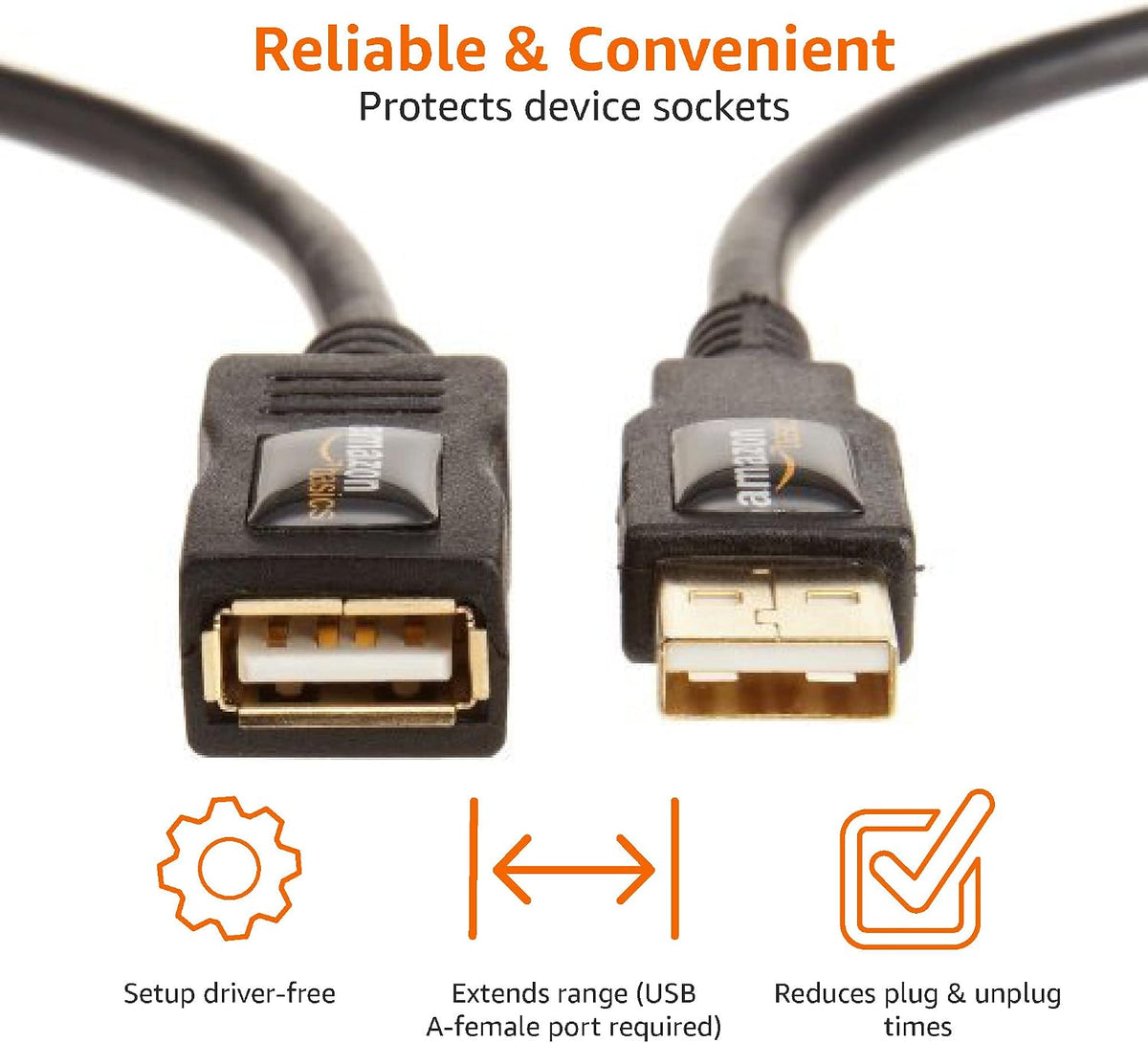 Amazon Basics USB 2.0 A-Male to A-Female Extension Cable, 1 m/3.3 Feet, Black
